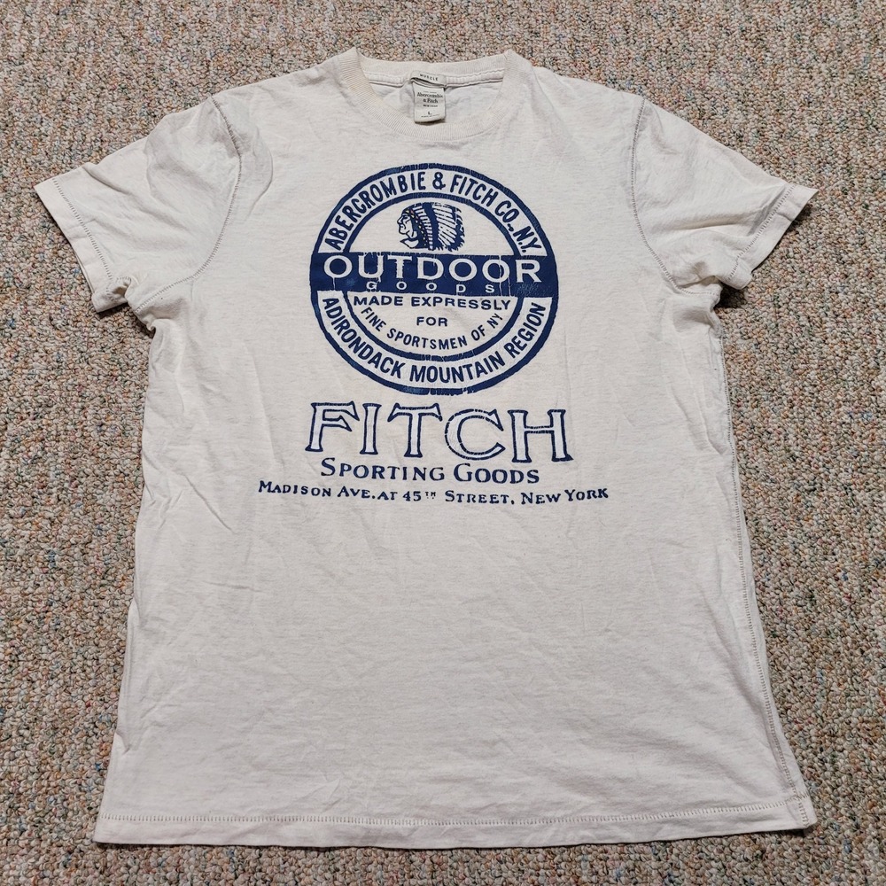 Abercrombie & Fitch Shirt Men Large White Muscle Native Chief Adirondack Outdoor